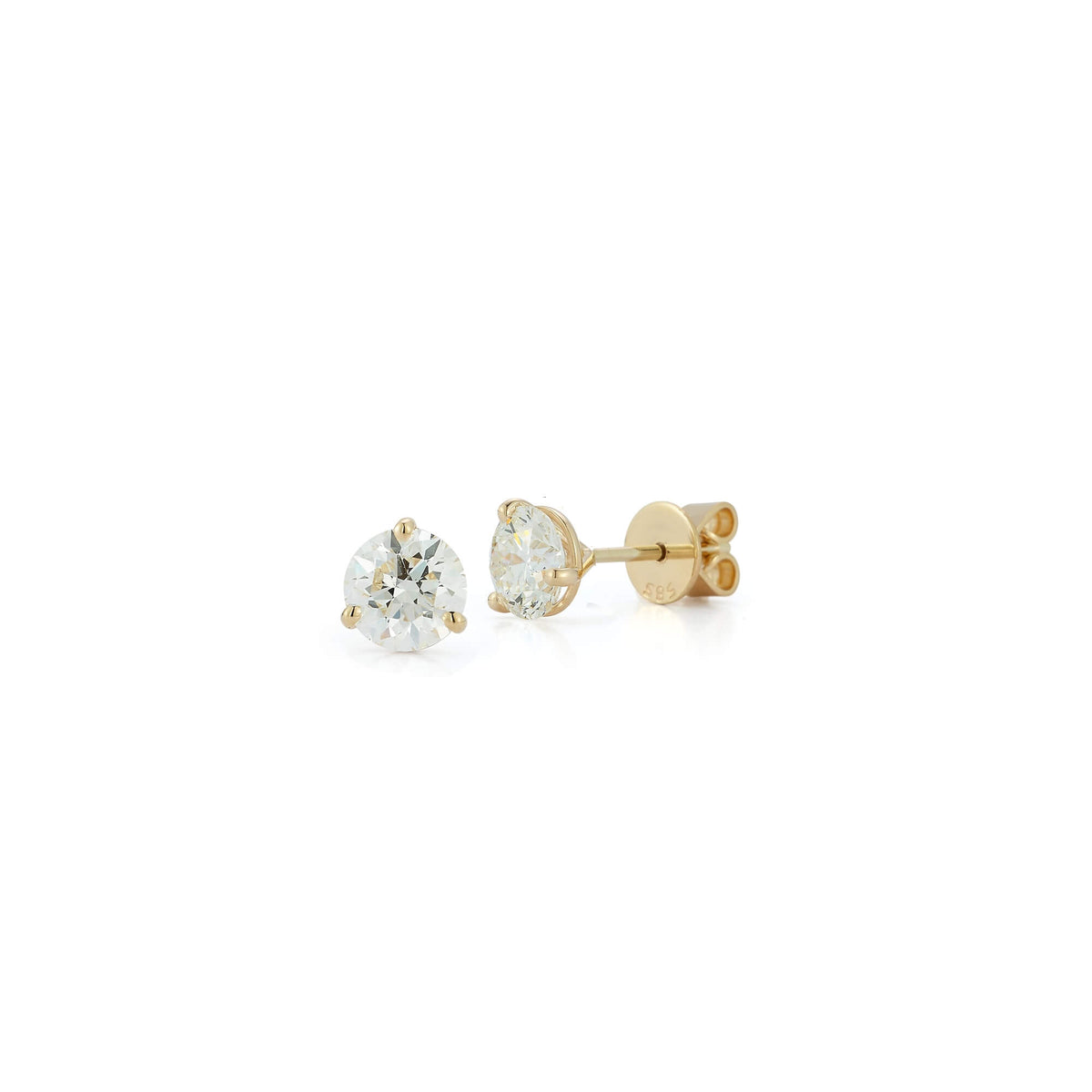 Yellow Gold-6^Diamond Stud Earrings - DRD Diamond Solitaire Studs 1.40 Ct. Total Weight in Yellow Gold. Martini Setting