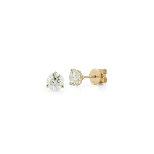 Yellow Gold-7^Diamond Stud Earrings - DRD Diamond Solitaire Studs 2.00 Ct. Total Weight in Yellow Gold. Martini Setting