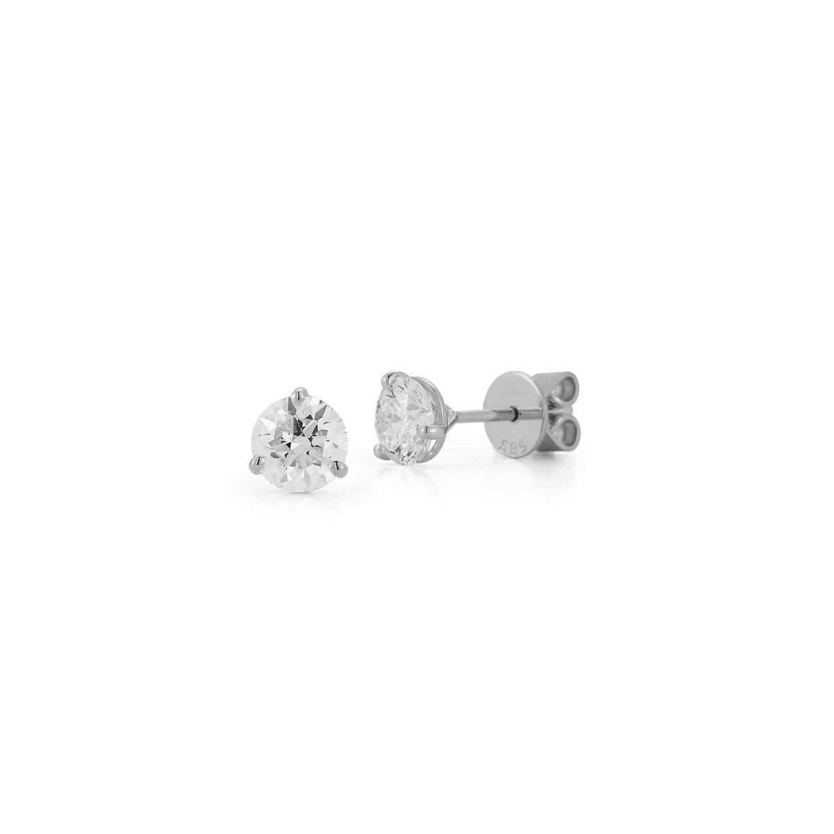 White Gold-7^Diamond Stud Earrings - DRD Diamond Solitaire Studs 2.00 Ct. Total Weight in White Gold. Martini Setting