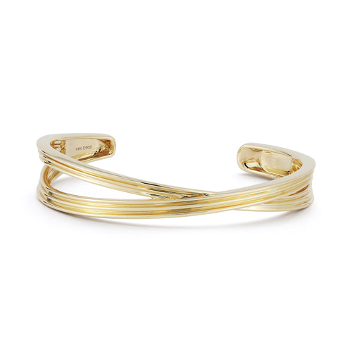 Yellow Gold^1-Gold Designer Bracelets: Nana Bernice Cross Over Cuff in Yellow Gold