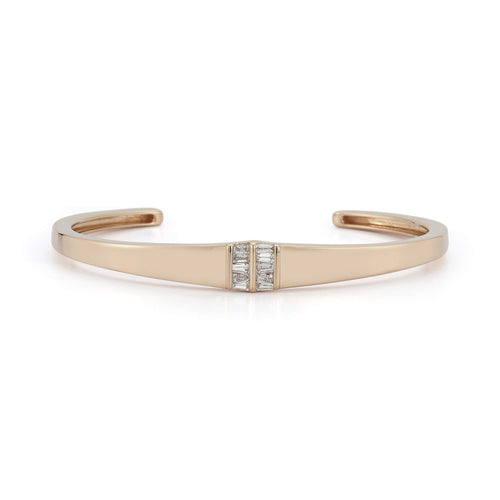 Rose Gold-1^Diamond Cuff Bracelets: Sadie Pearl Tapered Baguette Gold Cuff in Rose Gold