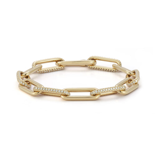 Yellow Gold-1^Designer Diamond Bracelets: DRD Diamond Paperclip Bracelet in Yellow Gold