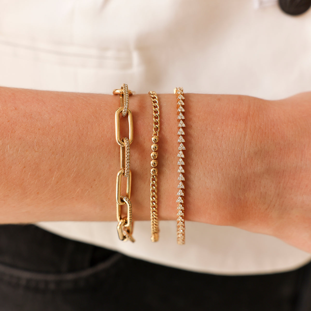 Yellow Gold-2^Designer Diamond Bracelets: DRD Diamond Paperclip Bracelet in Yellow Gold