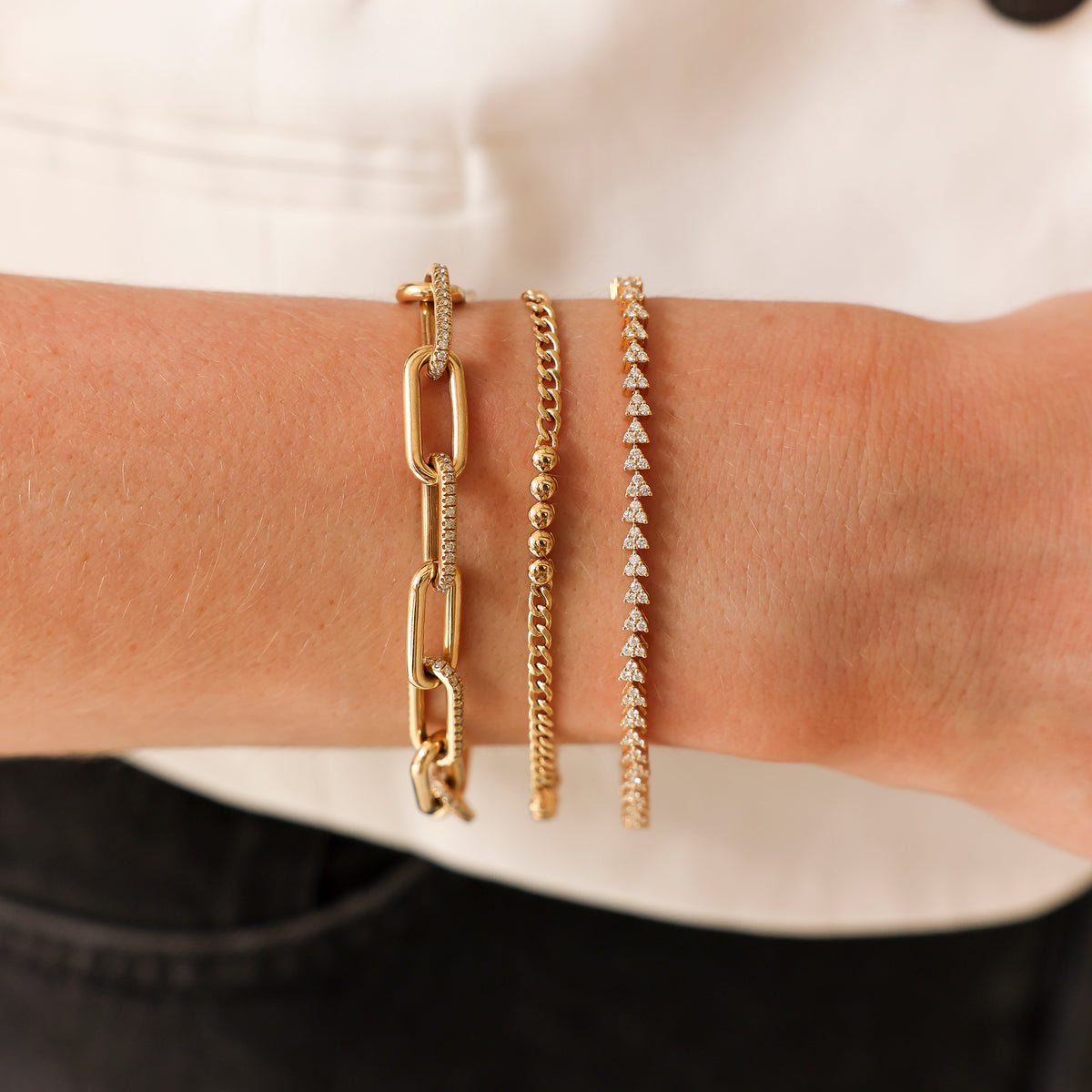 Yellow Gold-4^Diamond Tennis Bracelets: DRD Trio Tennis Bracelet in Yellow Gold