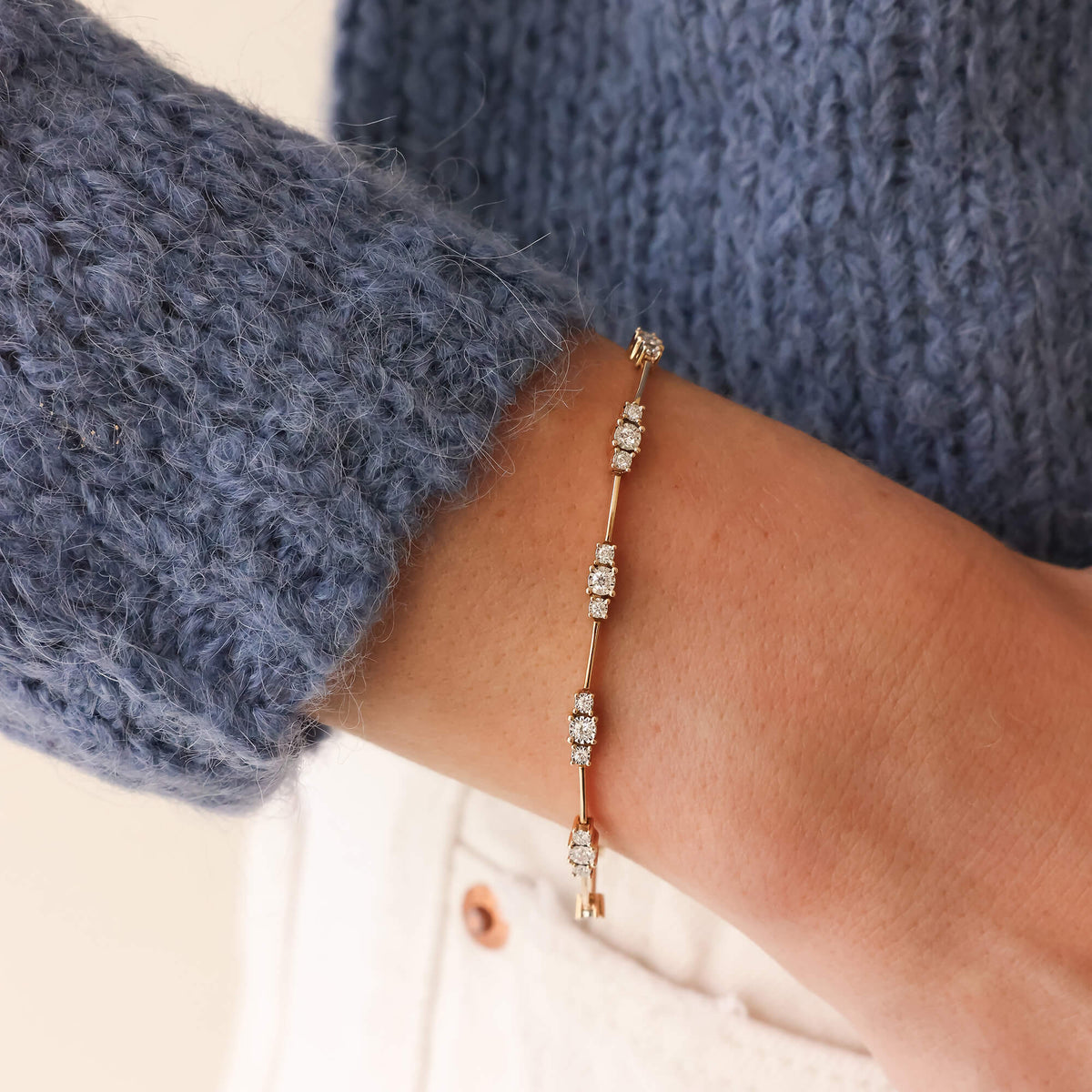 Yellow Gold-2^Ava Bea Trio Interval Tennis Bracelet in Yellow Gold