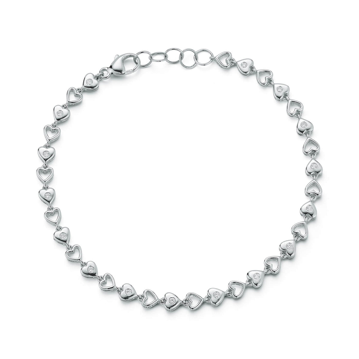 White Gold-1^DRD Heart Tennis Bracelet in White Gold