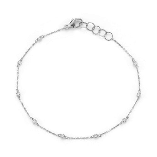 White Gold-1^Diamond Station Bracelets: Lulu Jack Single Diamond Bezel Station Bracelet in White Gold