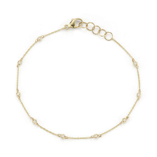 Yellow Gold-1^Diamond Station Bracelets: Lulu Jack Single Diamond Bezel Station Bracelet in Yellow Gold