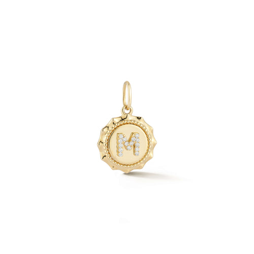 Yellow Gold-1^Designer Diamond Necklaces: Reese Brooklyn Scalloped Initial Charm in Yellow Gold