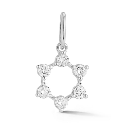 White Gold-1^Designer Diamond Necklaces: DRD Circular Star of David Charm in White Gold