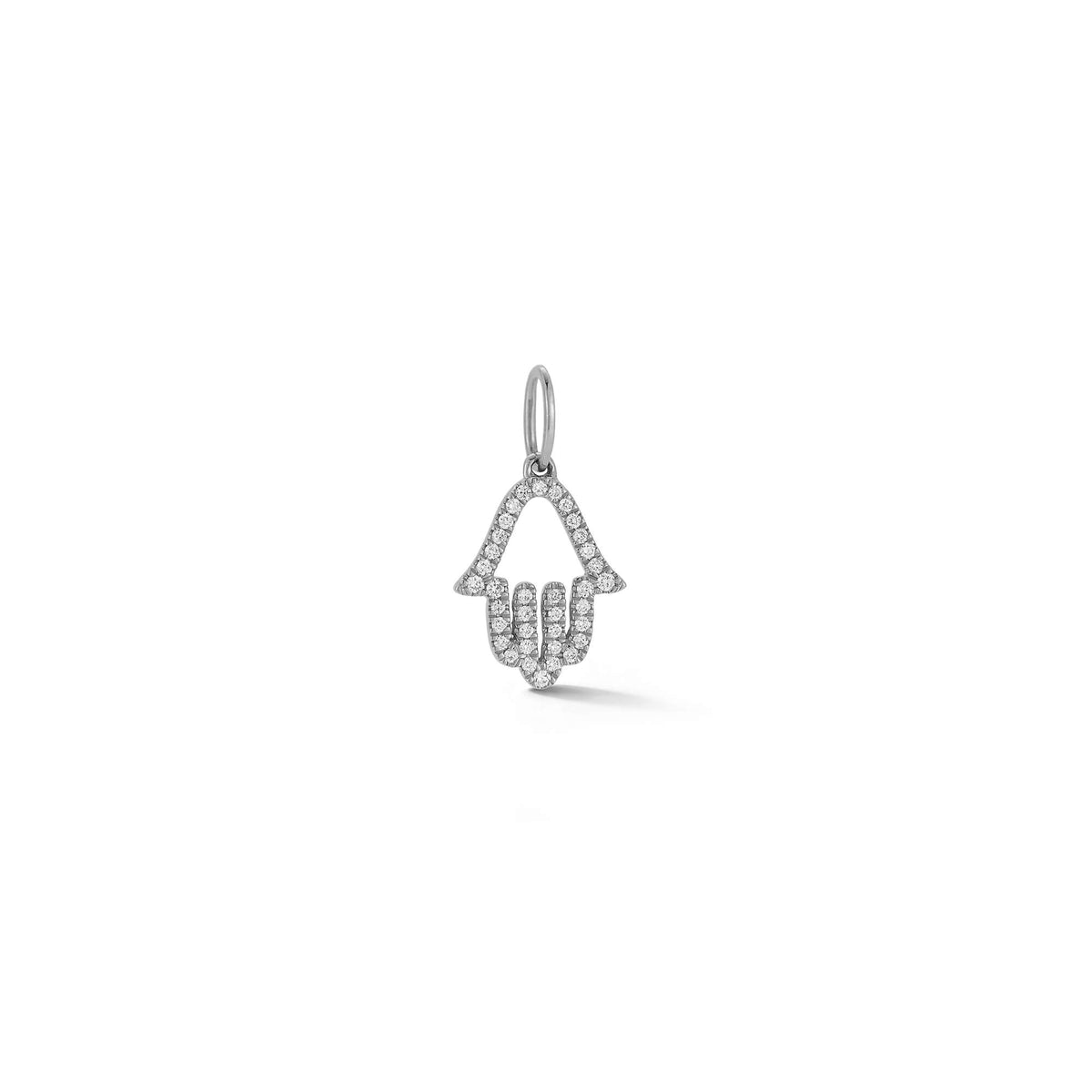 White Gold-1^Designer Diamond Necklaces: DRD Diamond Hamsa Charm in White Gold