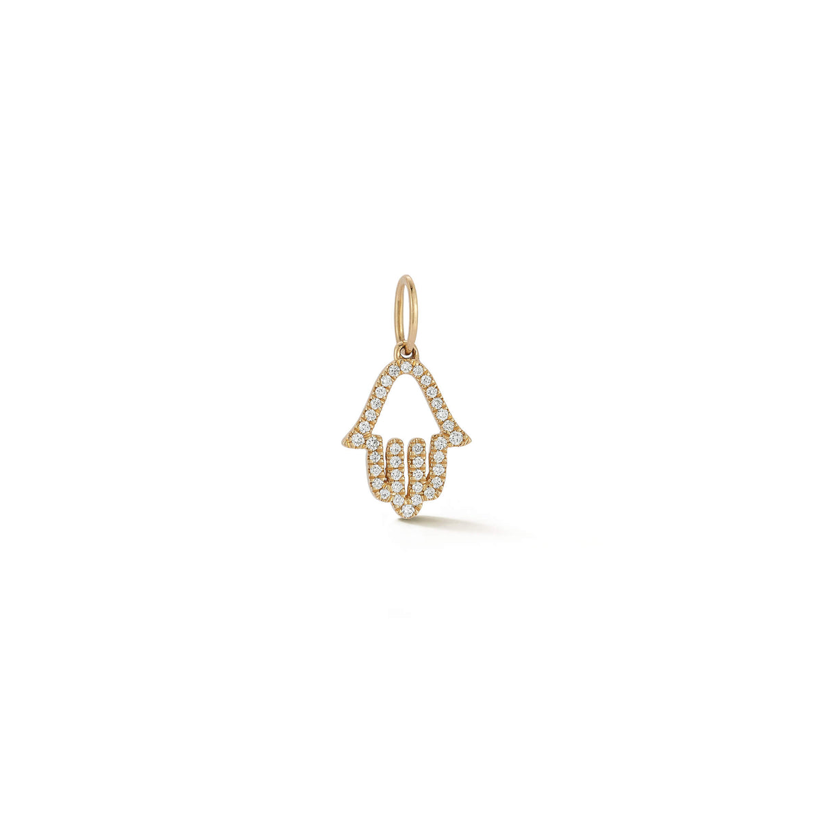 Yellow Gold-1^Designer Diamond Necklaces: DRD Diamond Hamsa Charm in Yellow Gold
