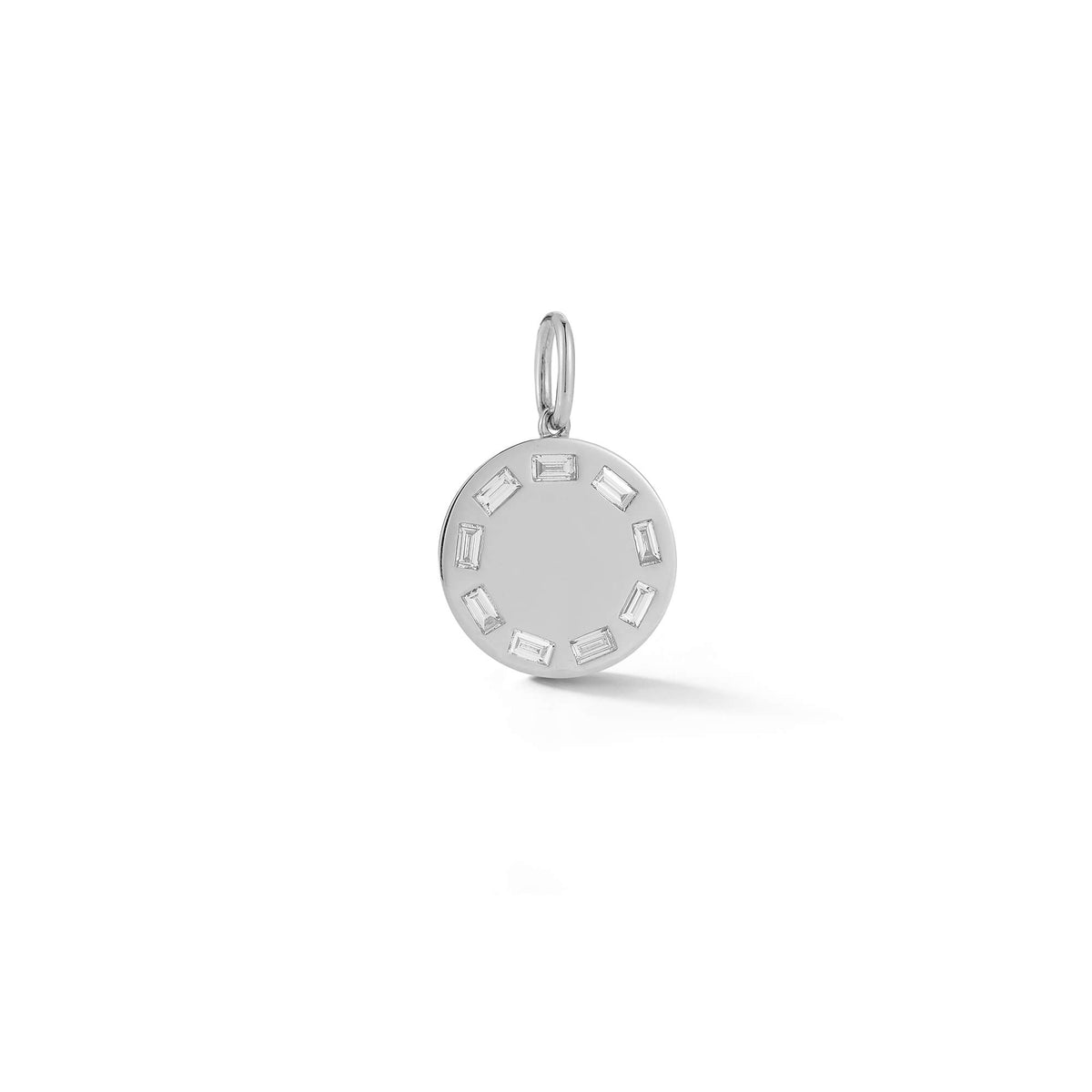 White Gold-1^Designer Diamond Necklaces: DRD Gold Baguette Charm in White Gold