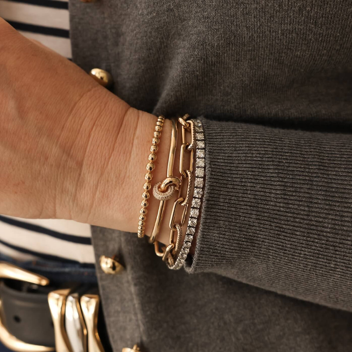 Yellow Gold-3^Designer Diamond Bracelets: DRD Diamond Paperclip Bracelet in Yellow Gold