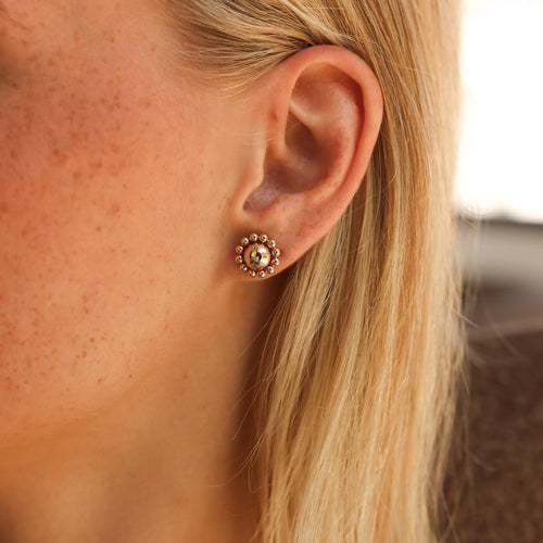 White Gold-3^Designer Stud Earrings: Poppy Rae Large Flower Studs in White Gold