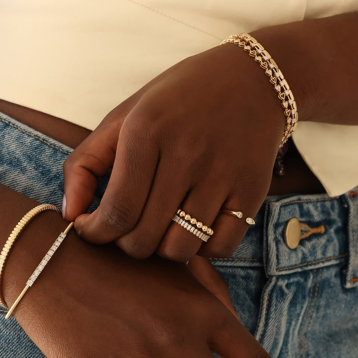 Yellow Gold-3^Diamond Eternity Rings: Sadie Pearl Vertical Baguette Eternity Ring in Yellow Gold