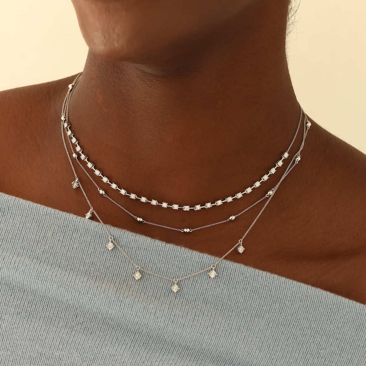 White Gold-2^Diamond Station Necklaces: Ava Bea Station Necklace in White Gold