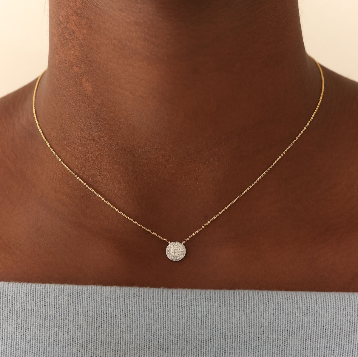 White Gold+Yellow Gold^2 Diamond Pendant Necklaces: Lauren Joy Medium Disc Necklace in White Gold+Yellow Gold