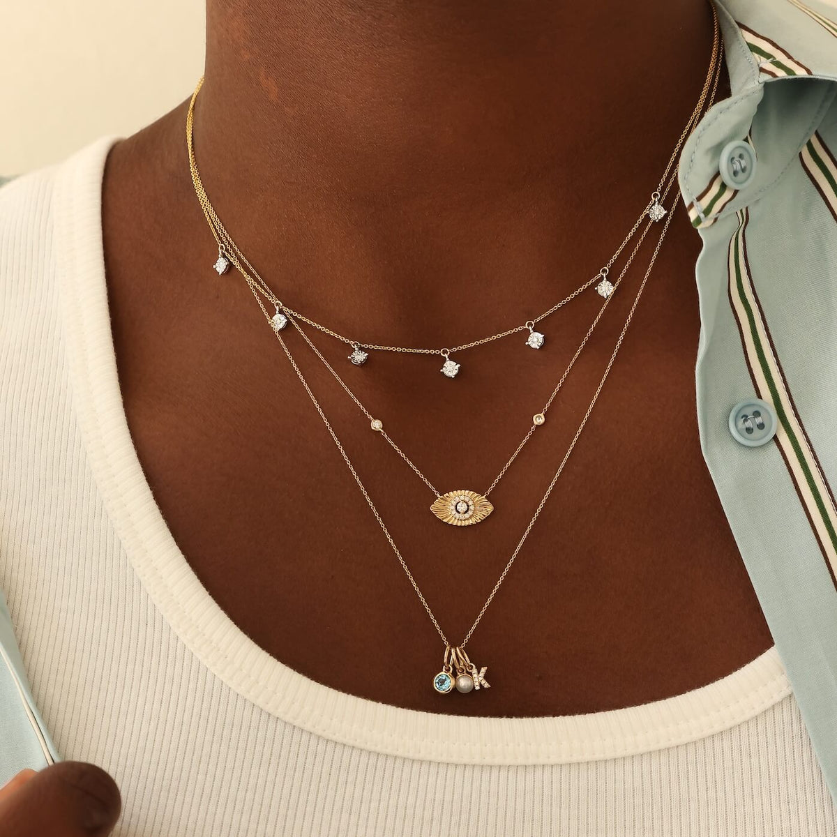 Yellow Gold-2^Diamond Station Necklaces: Ava Bea Station Necklace in Yellow Gold