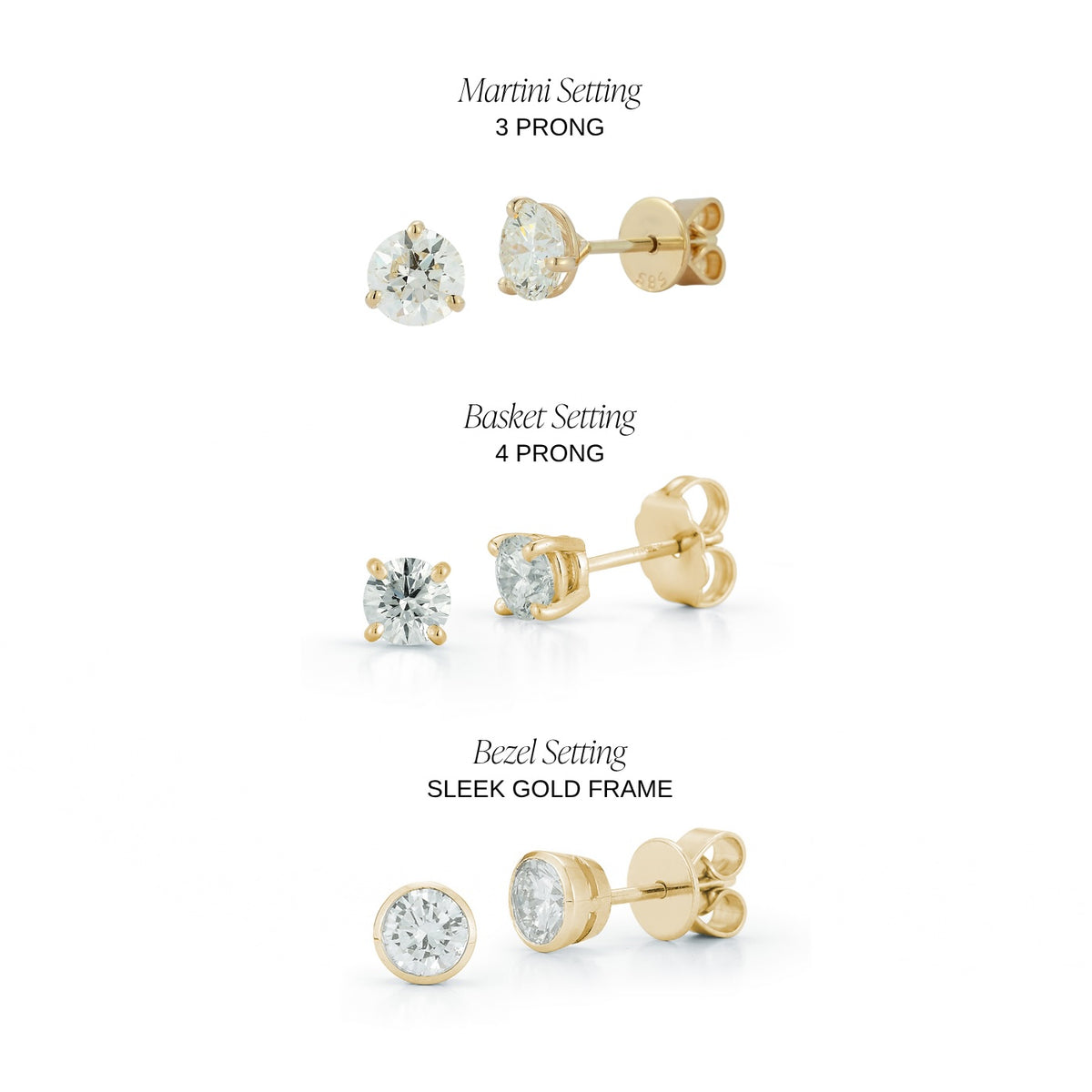 Yellow Gold-3^Diamond Stud Earrings - DRD Diamond Solitaire Studs 1.00 Ct. Total Weight in Yellow Gold