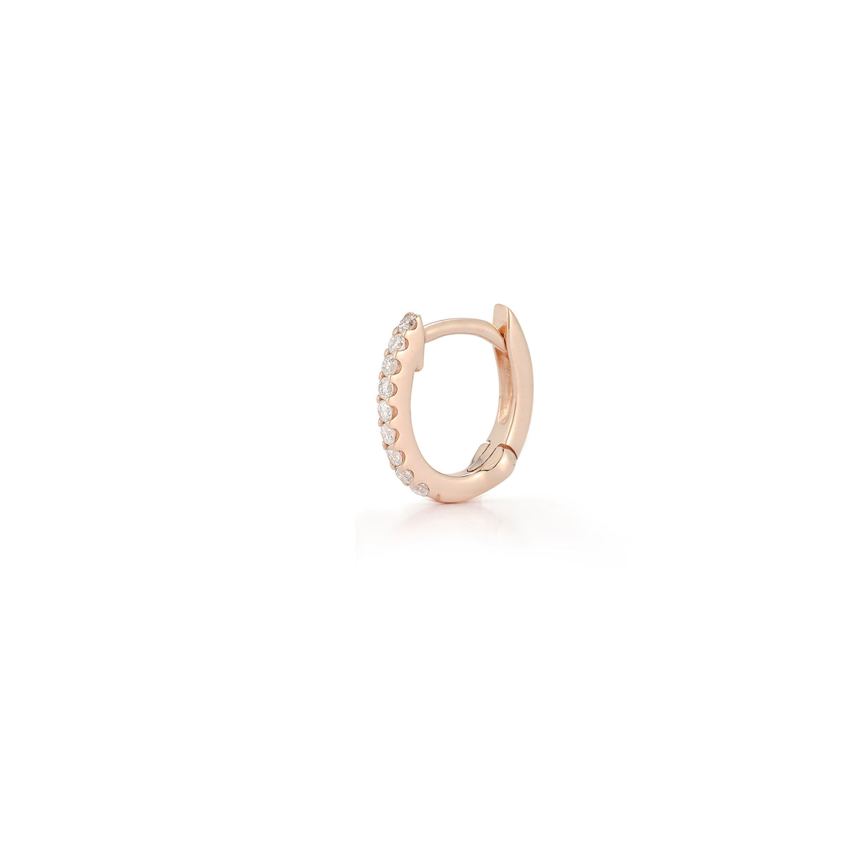 Rose Gold-1^Diamond Huggie Earrings: DRD Single Huggie in Rose Gold