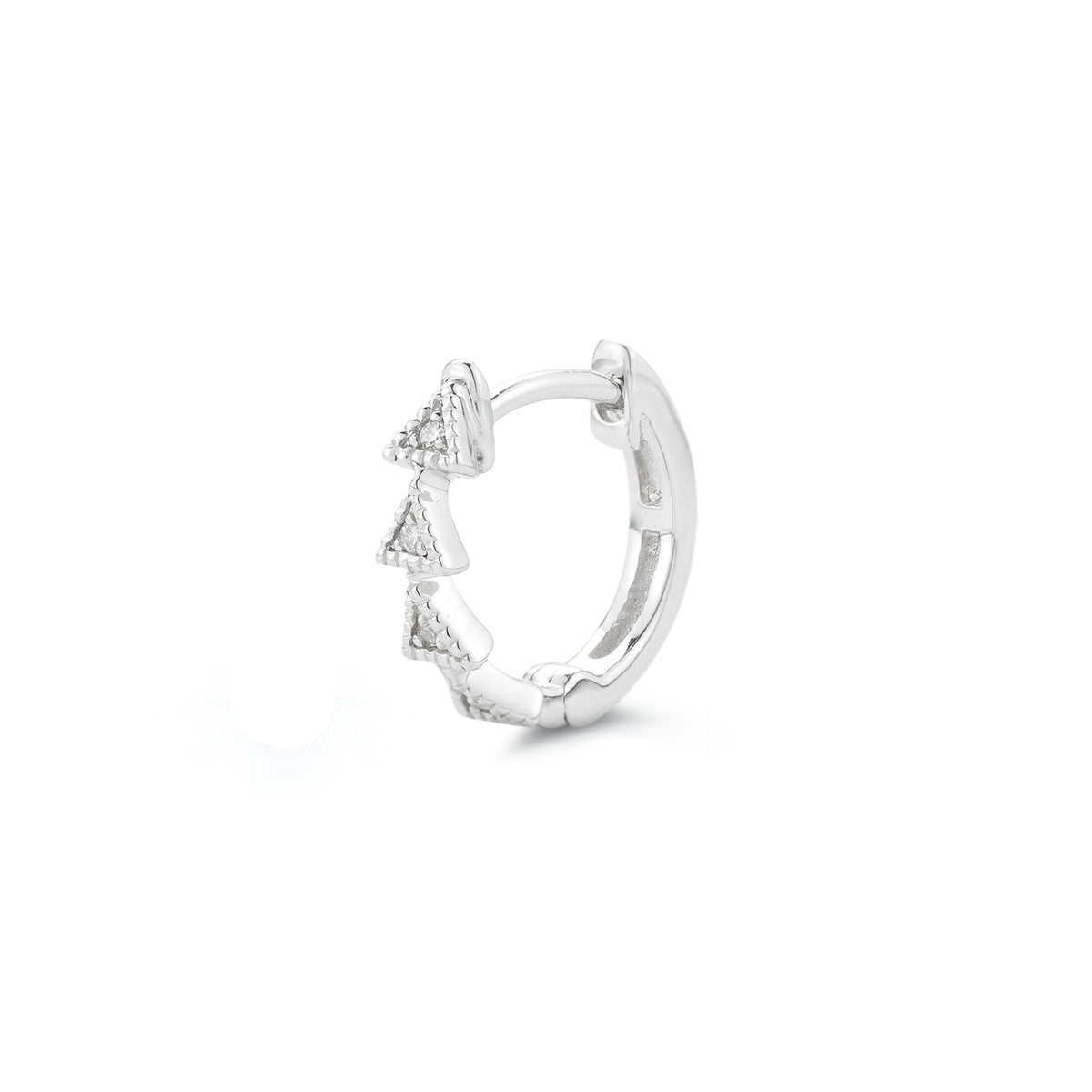 White Gold-1^Diamond Huggie Earrings: Emily Sarah Single Triangle Huggie in White Gold