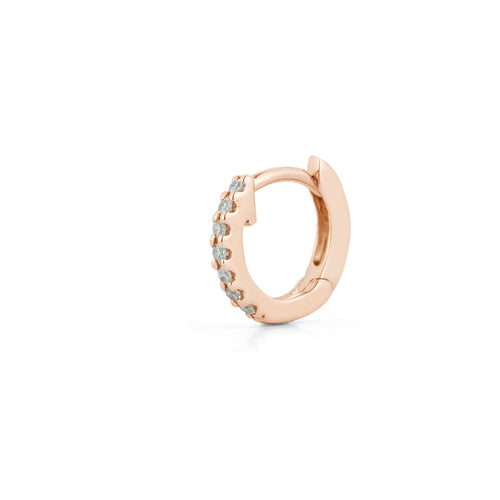 Rose Gold-1^Diamond Huggie Earrings: DRD Single Mini Huggie in Rose Gold