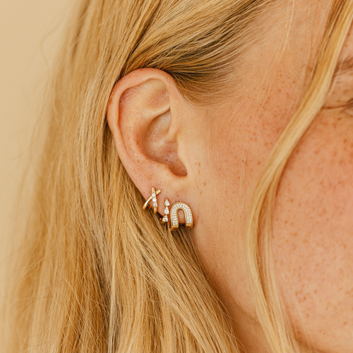 Yellow Gold-2^Single Earrings: Sophia Ryan Teardrop Single Mini Huggie in Yellow Gold