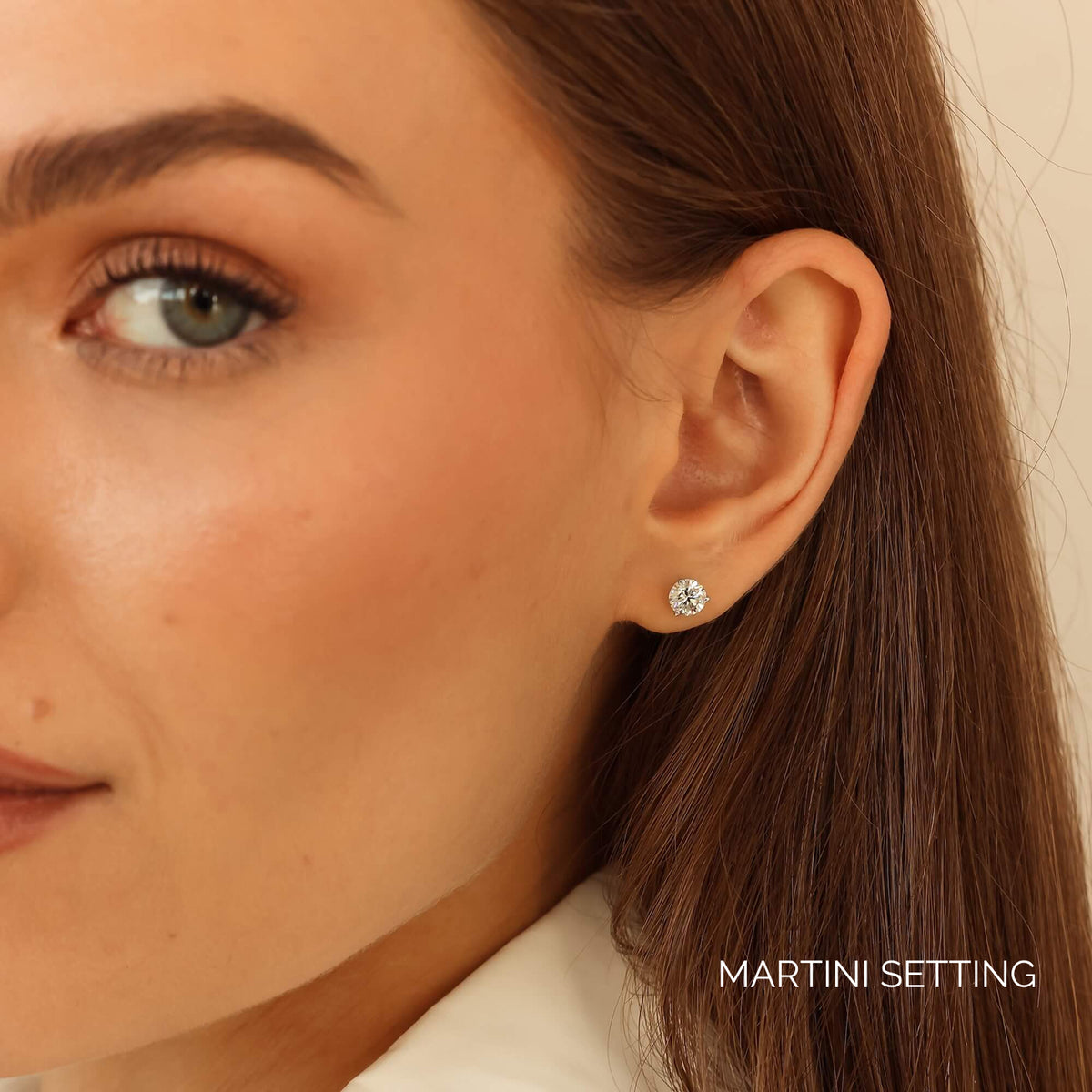 White Gold-6^Diamond Stud Earrings - DRD Diamond Solitaire Studs 1.00 Ct. Total Weight in White Gold. Martini Setting