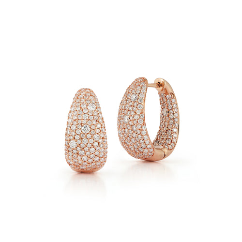 Rose Gold-1^Diamond Huggie Earrings: DRD Jumbo Tapered Hoops in Rose Gold
