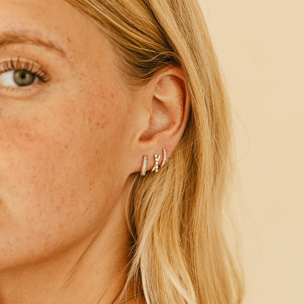 Yellow Gold-6^Diamond Huggie Earrings: DRD Tapered Huggies In Yellow Gold