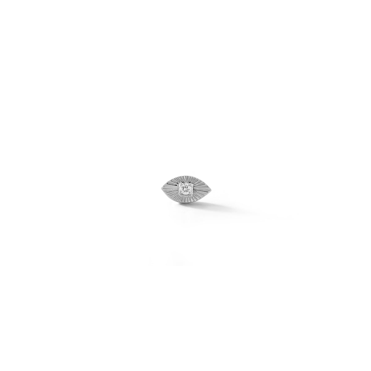 White Gold-1^Single Stud Earrings: Teddi Paige Fluted Evil Eye Single Stud in White Gold