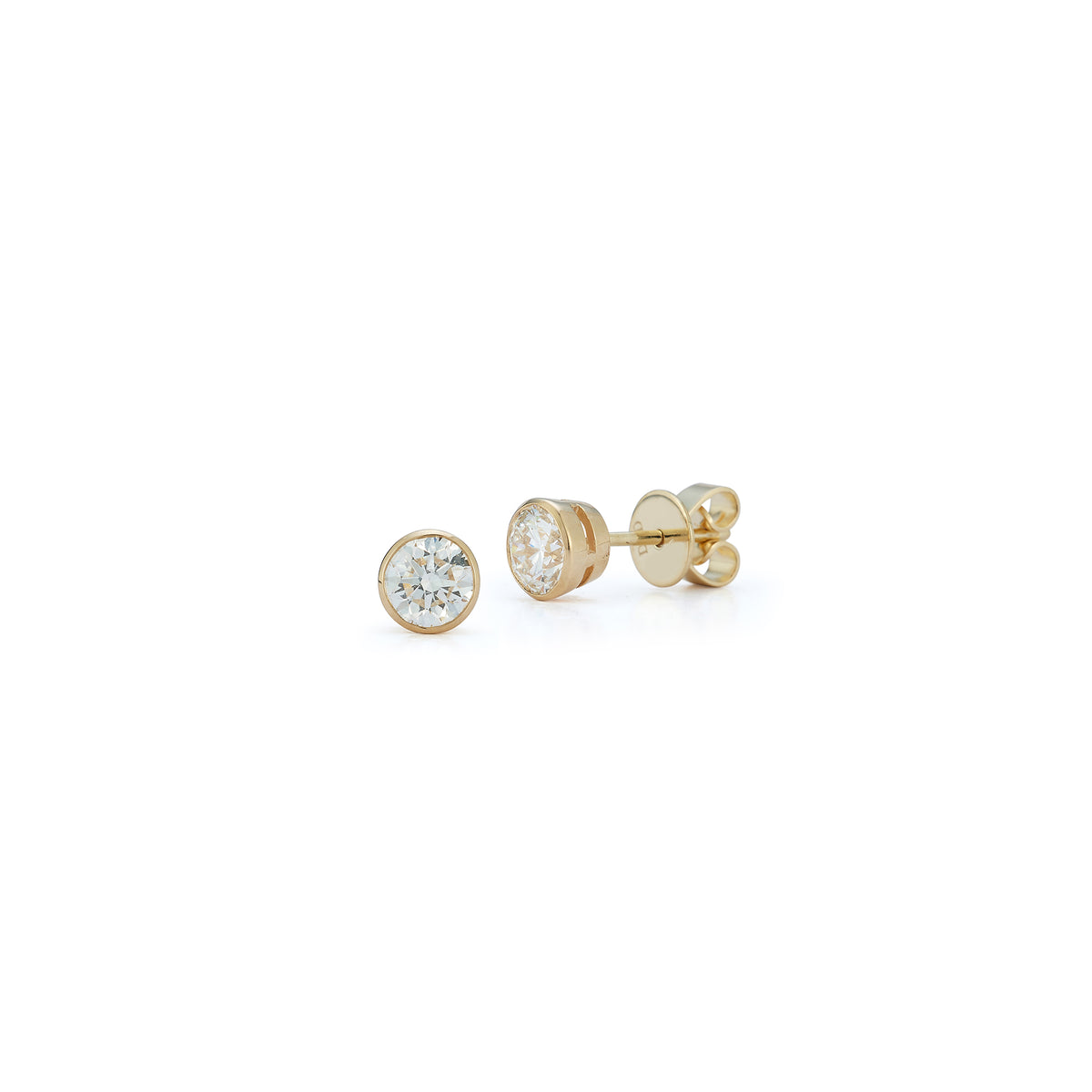 Yellow Gold-4^Diamond Stud Earrings - DRD Diamond Solitaire Studs 0.80 Ct. Total Weight in Yellow Gold. Bezel Setting
