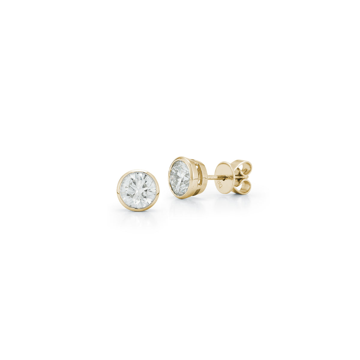 Yellow Gold-4^Diamond Stud Earrings - DRD Diamond Solitaire Studs 1.40 Ct. Total Weight in Yellow Gold. Bezel Setting