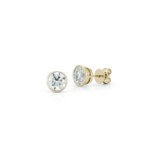 Yellow Gold-4^Diamond Stud Earrings - DRD Diamond Solitaire Studs 2.00 Ct. Total Weight in Yellow Gold. Bezel Setting