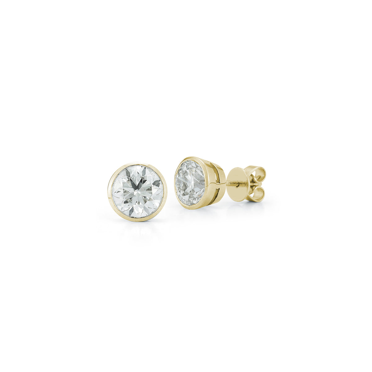Yellow Gold-3^Diamond Stud Earrings - DRD Diamond Solitaire Studs 2.40 Ct. Total Weight in Yellow Gold. Bezel Setting