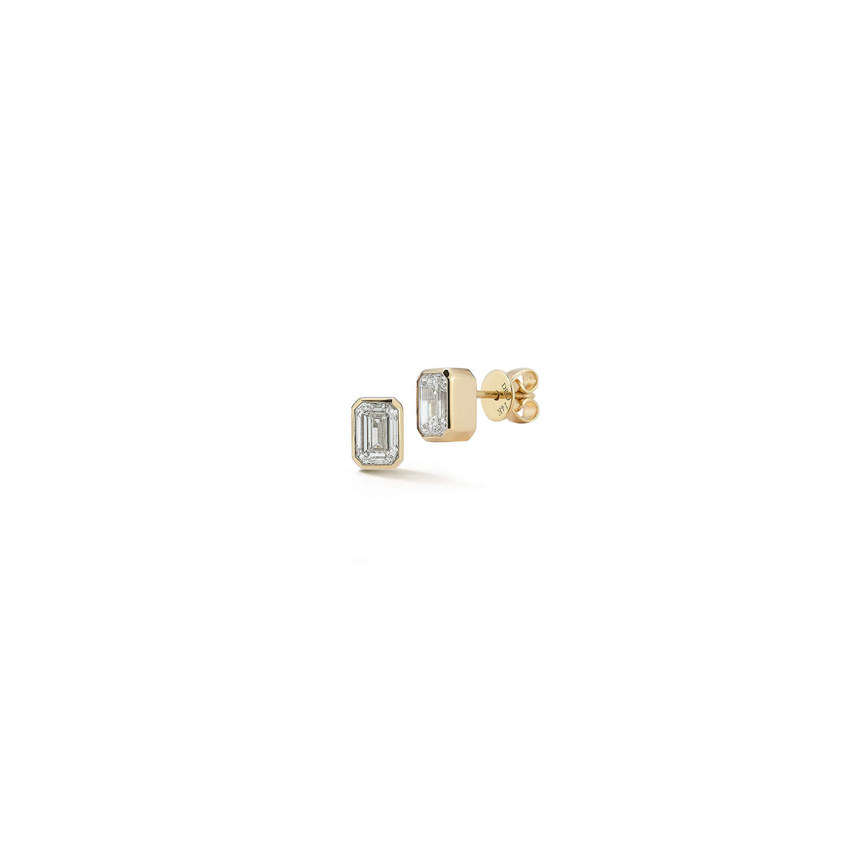 Yellow Gold-1^Designer Stud Earrings: DRD Emerald Cut Bezel Set Diamond Studs 1.00 Ct. Total Weight in Yellow Gold