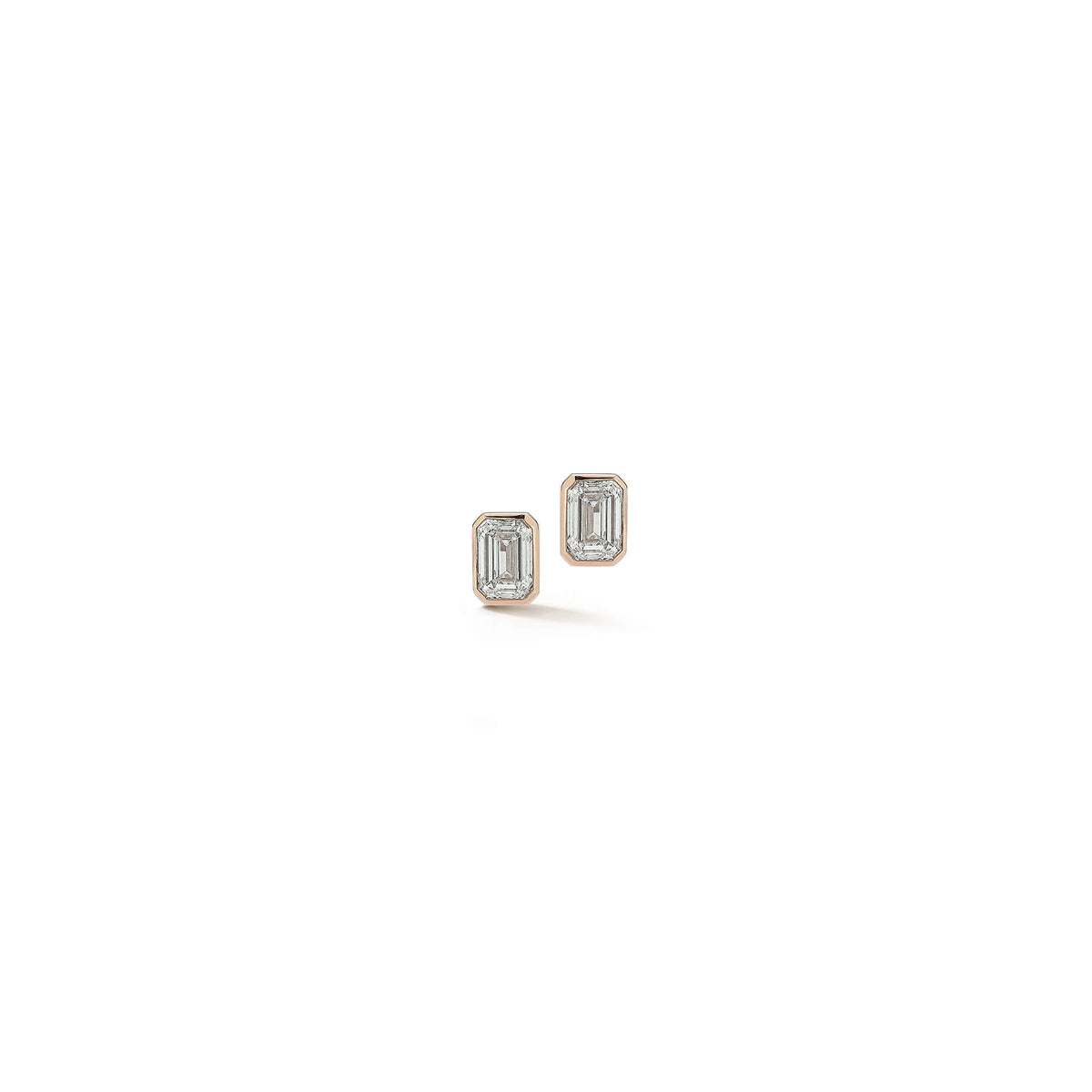 Rose Gold-2^Designer Stud Earrings: DRD Emerald Cut Bezel Set Diamond Studs 1.00 Ct. Total Weight in Rose Gold