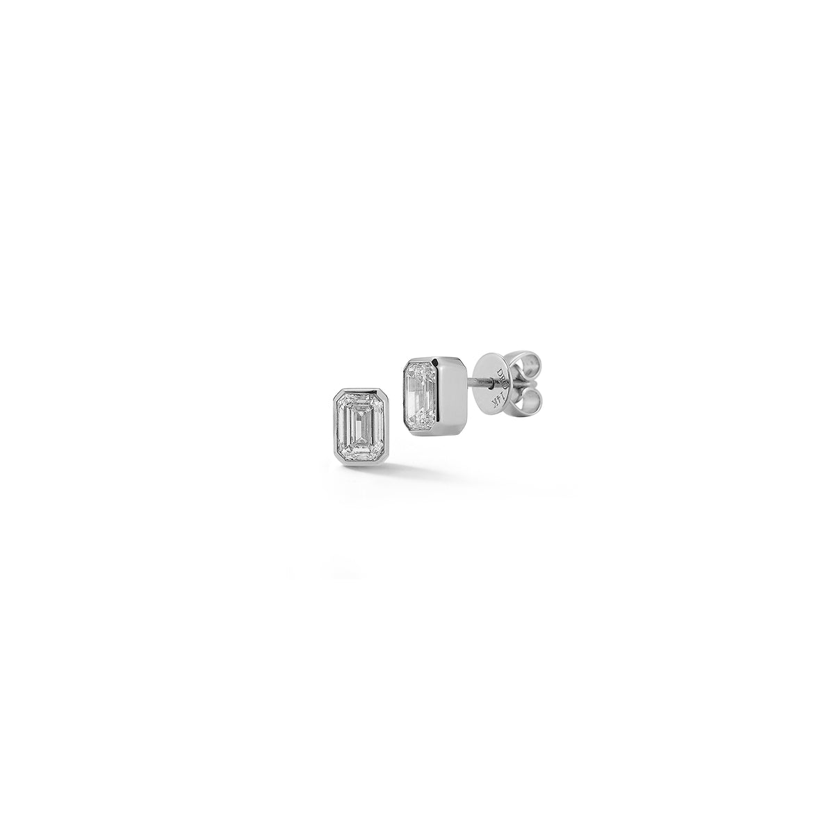 White Gold-1^Designer Stud Earrings: DRD Round Bezel Set Solitaire Studs 3.00 Ct. Total Weight in White Gold