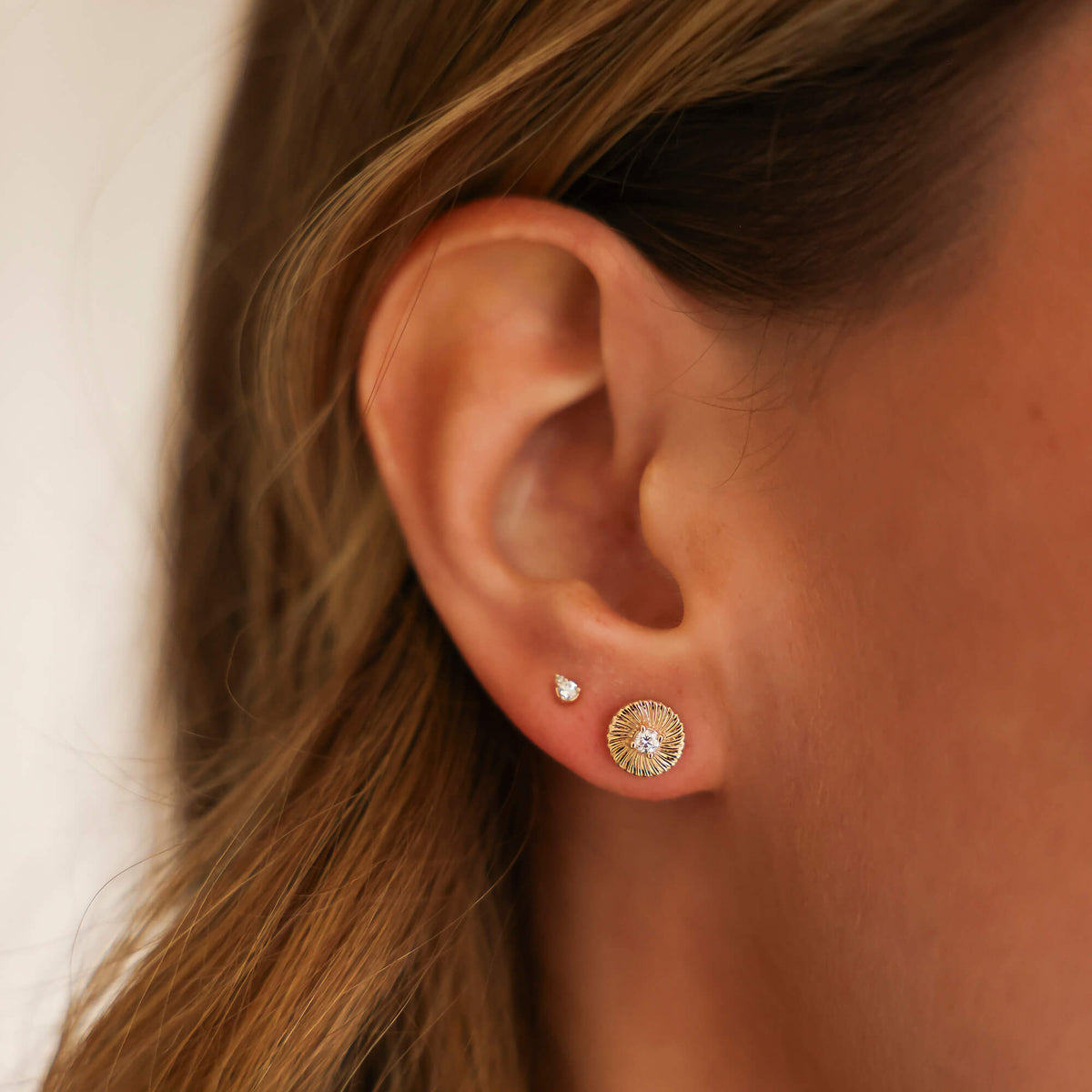 Rose Gold-2^Designer Stud Earrings: Zoe Louise Spiral Disc Studs in Rose Gold