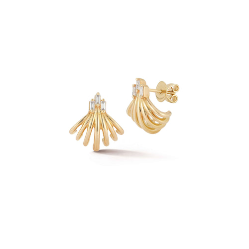 Yellow Gold-1^Diamond Huggie Earrings: Sadie Pearl Baguette Seven Burst Huggies in Yellow Gold