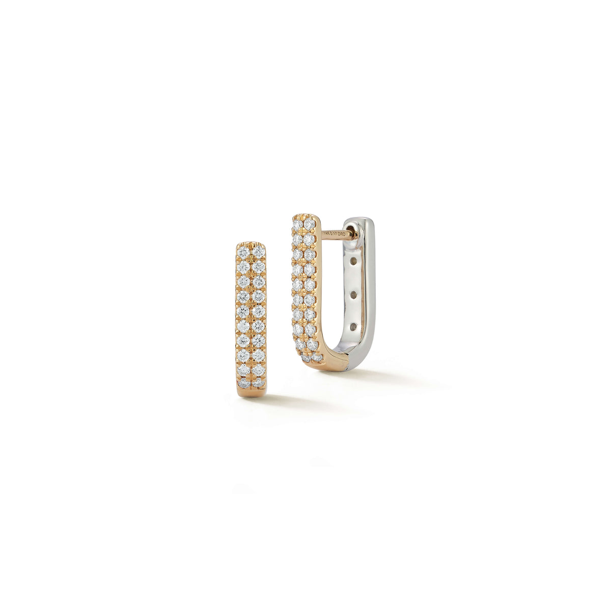 White Gold+Yellow Gold-1^Diamond Hoop Earrings: DRD Reversible U Hoops in White Gold+Yellow Gold