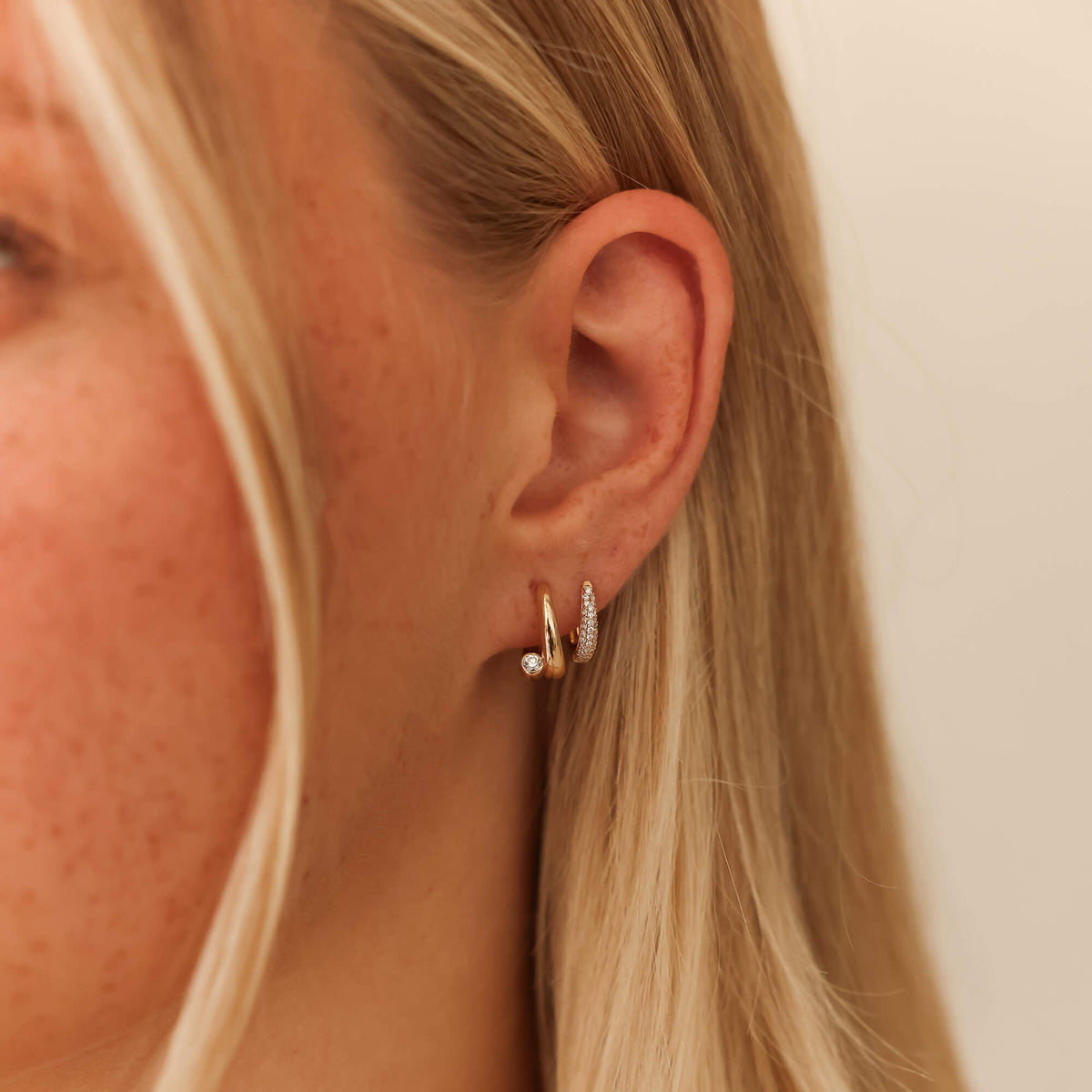 Rose Gold-3^Diamond Hoop Earrings: Taylor Elaine Bypass Hoops In Rose Gold