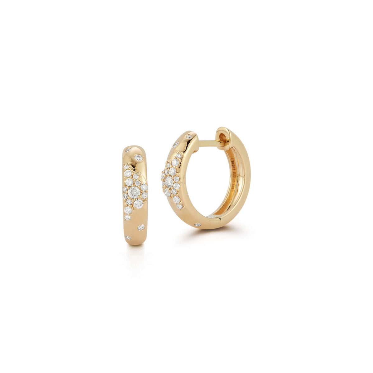 Yellow Gold-1^Diamond Hoop Earrings: Cynthia Rose Scattered Diamond Hoops In Yellow Gold