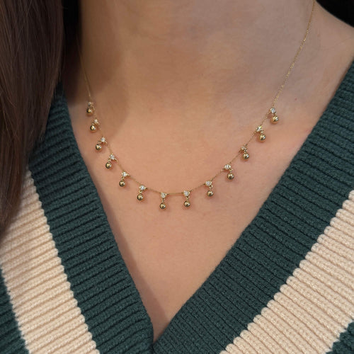 Yellow Gold-2^Diamond Station Necklaces: Poppy Rae Bezel Poppy Station Necklace in Yellow Gold