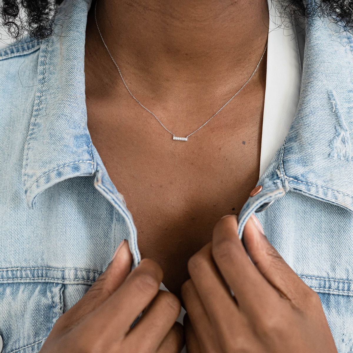 White Gold-2^Diamond Bar Necklaces: Sylvie Rose Diamond Gold Bar Necklace in White Gold