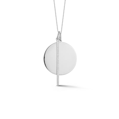 White Gold-1^Diamond Pendant Necklaces: Sylvie Rose Disc and Pave Bar Necklace in White Gold
