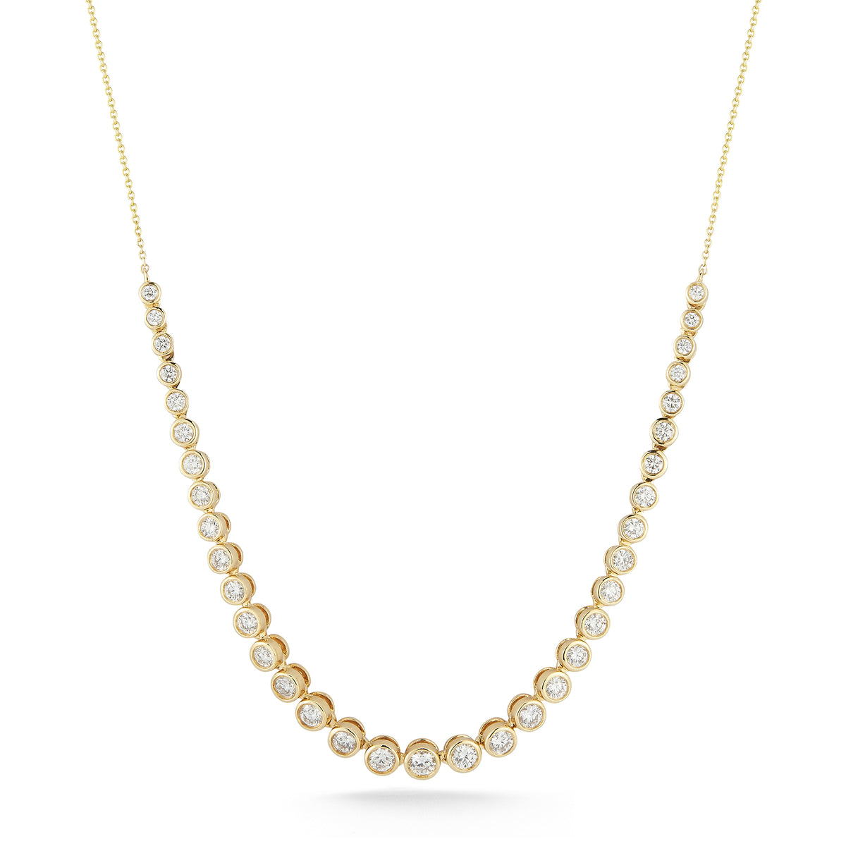 Yellow Gold-1^Diamond Tennis Necklaces: Lulu Jack Graduating Bezel Tennis Necklace in Yellow Gold