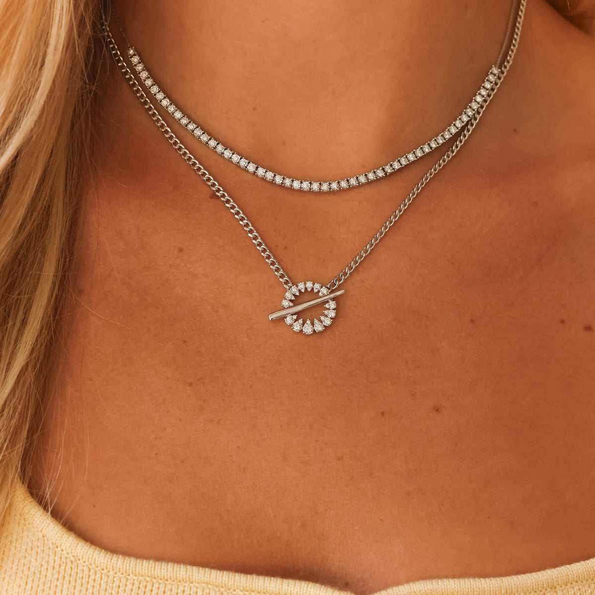 White Gold-2^Designer Diamond Necklaces: Sophia Ryan Cuban Chain Toggle Necklace in White Gold