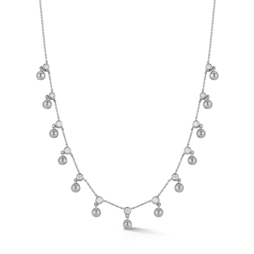White Gold-1^Diamond Station Necklaces: Poppy Rae Bezel Poppy Station Necklace in White Gold